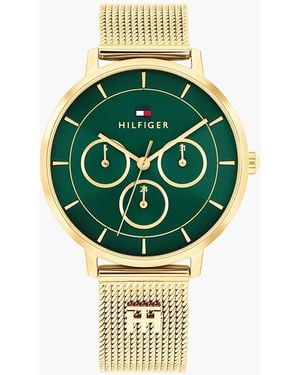 Tommy Hilfiger Th Monogram-Plated Mesh Strap Watch - Green