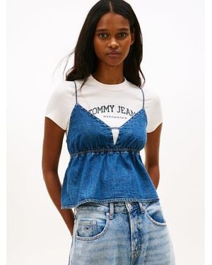 Tommy Hilfiger Chambray Spaghetti Strap Slim V-Neck Top - Blue