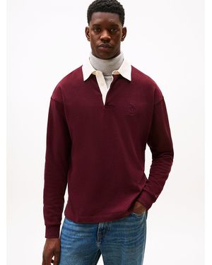 Tommy Hilfiger Varsity Contrast Collar Relaxed Rugby Shirt - Red