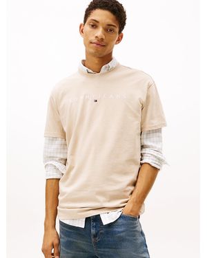 Tommy Hilfiger Linear Logo Embroidery Jersey T-Shirt - Natural