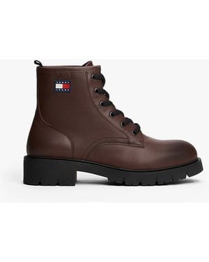 Tommy Hilfiger Leather Cleat Lace-up Ankle Boots - Brown
