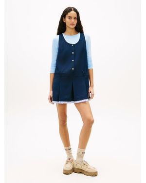 Tommy Hilfiger Tonal Logo Appliqué Pleated Mini Dress - Blue