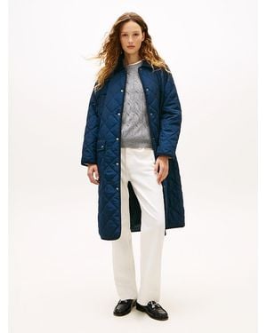 Tommy Hilfiger Flag Quilted Padded Oversized Longline Coat - Blue