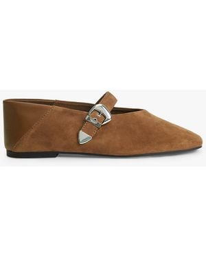 Tommy Hilfiger Suede Buckle Square Toe Ballerinas - Brown