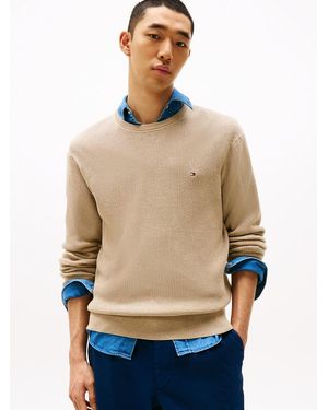 Tommy Hilfiger Textured Crew Neck Jumper - Natural