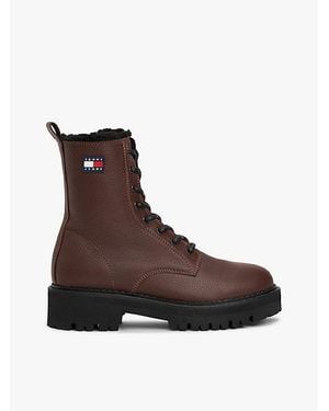 Tommy Hilfiger Leren Gevoerde Halfhoge Laars Met Profiel - Bruin