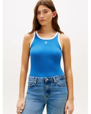 Tommy Hilfiger Contrast Trim Ribbed Slim Tank Top - Blue
