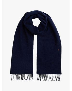 Tommy Hilfiger Visgraat Sjaal Van Zuivere Wol Met Franje - Blauw
