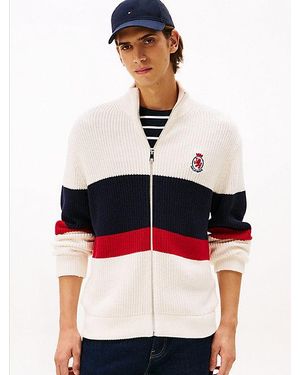 Tommy Hilfiger Relaxed Fit Colour-Blocked Trui Met Rits - Wit