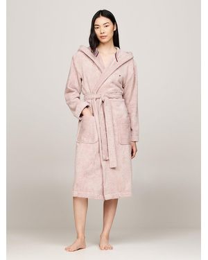 Tommy Hilfiger Th Original Logo Embroidery Hooded Bathrobe - Pink