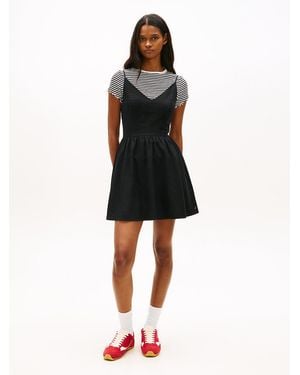 Tommy Hilfiger Extra Slim Linen Blend Mini Skater Dress - Black