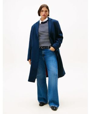 Tommy Hilfiger Manteau Curve Droit En Laine Avec Cachemire - Bleu