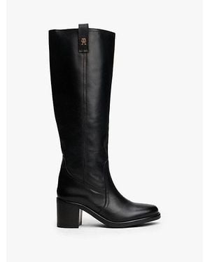 Tommy Hilfiger Overknee Laars Van Leer - Zwart