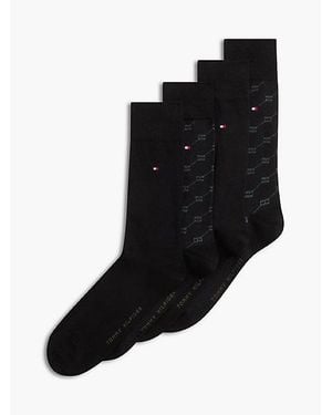 Tommy Hilfiger Pack De 4 Pares De Calcetines Con Logo Estampado - Negro