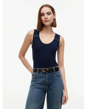 Tommy Hilfiger Tone Button Ribbed Tank Top - Blue