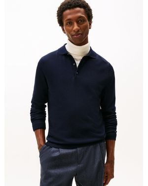Tommy Hilfiger Smart Casual Pure Wool Polo Collar Jumper - Blue