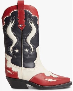Tommy Hilfiger Archive Leather Colour-Blocked Cowboy Boots - Red