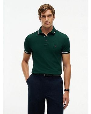 Tommy Hilfiger Slim Fit Piqué Poloshirt Met Streepdetail - Groen