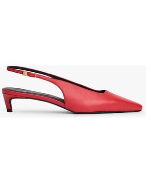 Tommy Hilfiger Th Monogram Leather Slingback Kitten Heels - Red
