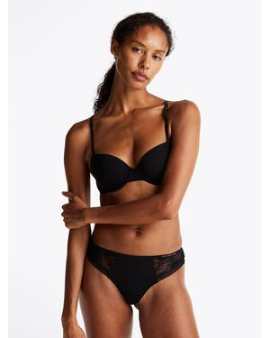 Tommy Hilfiger Lace Trim Logo Waistband Thong - Black