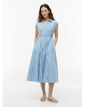 Tommy Hilfiger Tie Detail Cap Sleeve Midi Shirt Dress - Blue
