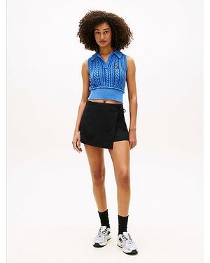 Tommy Hilfiger Falda Pantalón De Lino Con Lazada Lateral - Azul