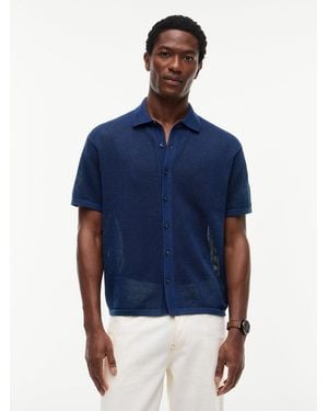 Tommy Hilfiger New York Label Relaxed Fit Waffle Knit Shirt - Blue