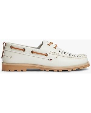 Tommy Hilfiger Leather Braided Boat Shoes - White