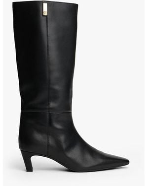 Tommy Hilfiger Leather Square Toe Kitten Heel Boots - Black