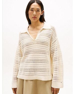 Tommy Hilfiger Jersey Tipo Polo De Punto Calado - Neutro