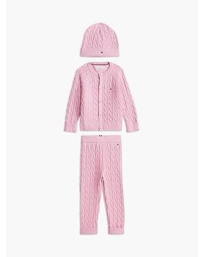 Tommy Hilfiger Zopfstrick Cardigan Hose Und Beanie - Pink