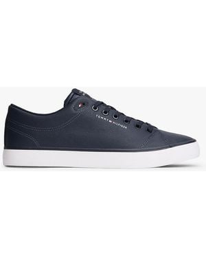 Tommy Hilfiger Logo Lace-up Trainers With Leather - Blue