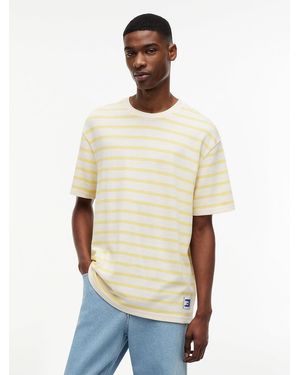 Tommy Hilfiger Logo Label Stripe Relaxed Jersey T-Shirt - White