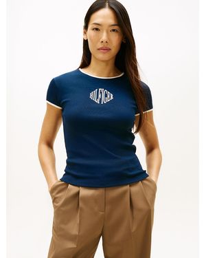 Tommy Hilfiger Logo Slim Ringer T-Shirt - Blue
