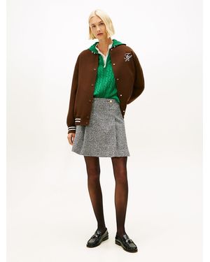 Tommy Hilfiger Festive Relaxed Houndstooth Wool Blend Mini Skirt - Green