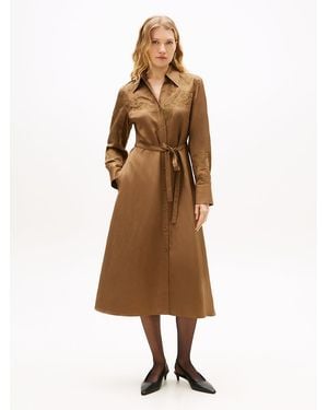 Tommy Hilfiger Floral Embroidery Midi Shirt Dress With Linen - Natural