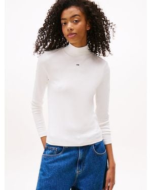 Tommy Hilfiger Mock Neck Long Sleeve Top - White