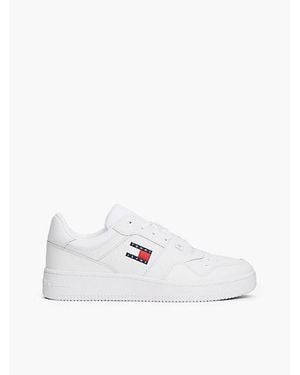 Tommy Hilfiger Basketball-Sneaker Mit Leder Und Retro-Logo - Weiß