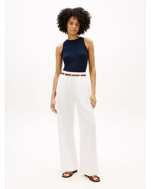 Tommy Hilfiger Linen Blend Belted Wide Leg Trousers - White