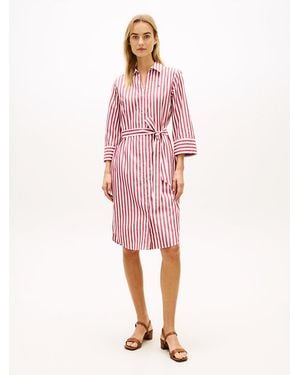Tommy Hilfiger Belted Relaxed Midi Shirt Dress - Pink