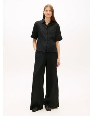 Tommy Hilfiger Relaxed Wide Leg Pure Linen Trousers - Black
