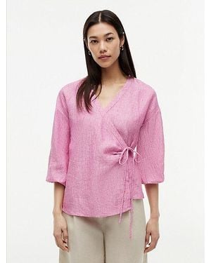 Tommy Hilfiger Relaxed Fit Linnen Wikkelblouse - Roze