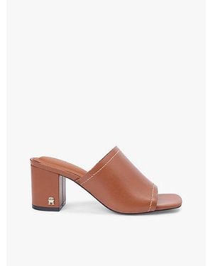 Tommy Hilfiger Mules De Piel Con Tacón Ancho - Rosa