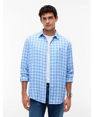 Tommy Hilfiger Relaxed Fit Check Linen Blend Shirt - Blue