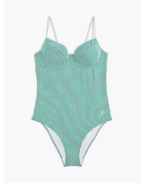 Tommy Hilfiger Essential Skinny Seersucker Badpak Met Demi-Cups - Blauw