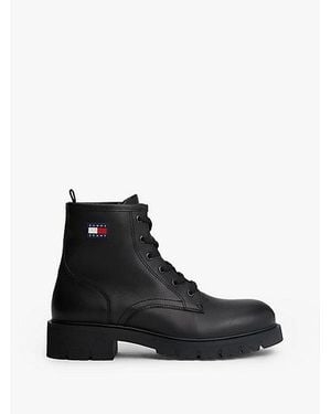 Tommy Hilfiger Leather Cleat Lace-up Ankle Boots - Black