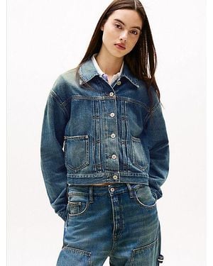 Tommy Hilfiger Leichte Relaxed Fit Jeansjacke Mit Logo - Blau