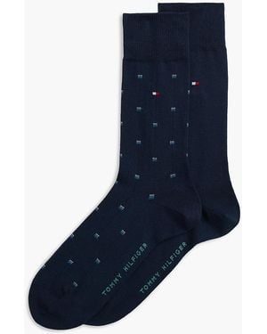 Tommy Hilfiger 2-Pack Micro Pattern Flag Embroidery Socks - Blue