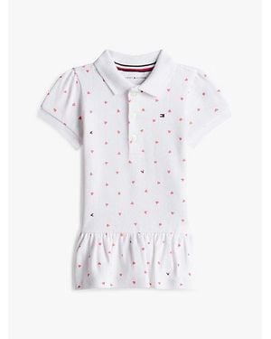 Tommy Hilfiger Vestido Polo De Punto Calado Con Corazones - Blanco
