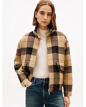 Tommy Hilfiger Check Wool Blend Relaxed Harrington Jacket - Natural